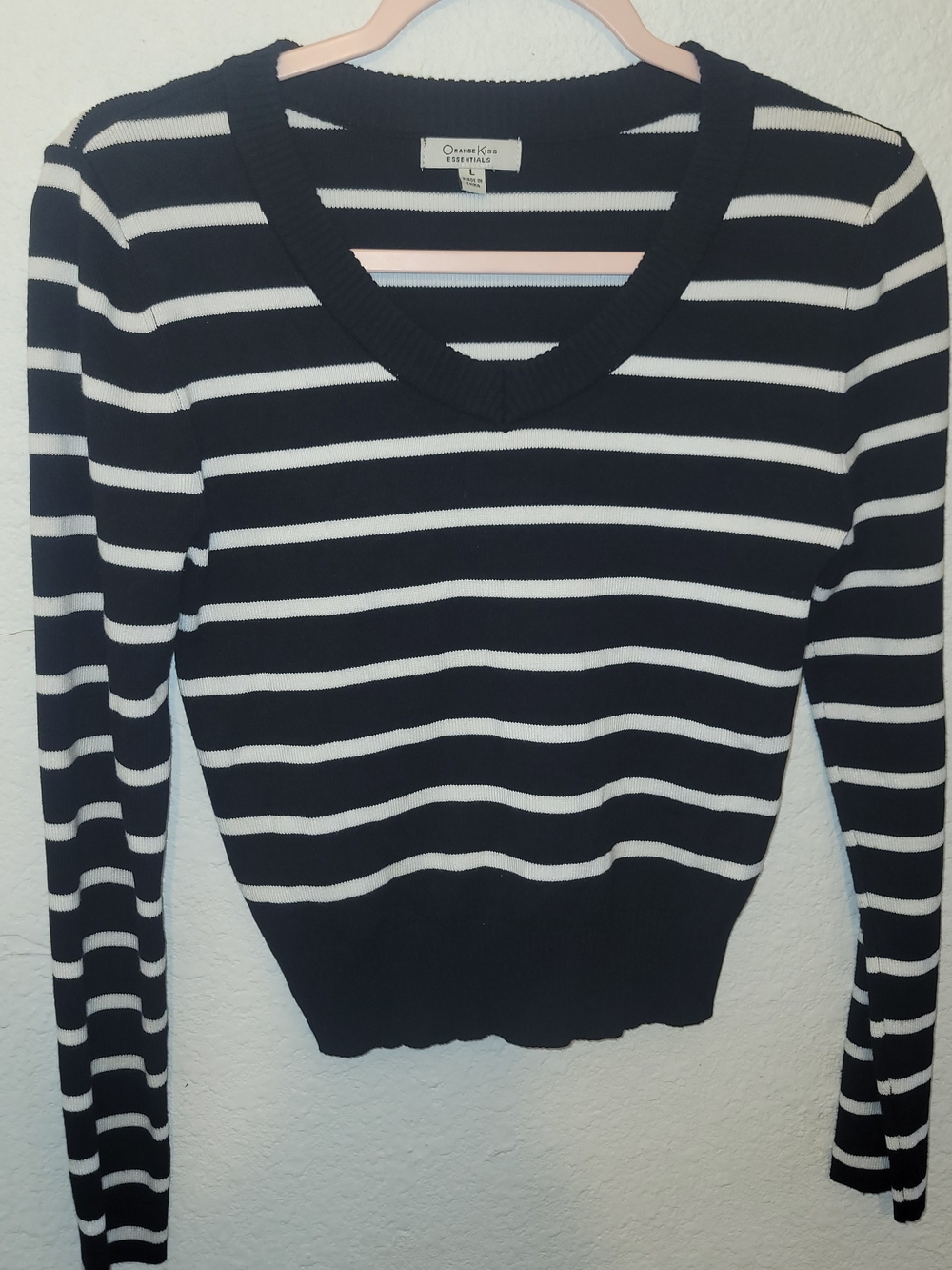 Charter Club Black and White Striped V-Neck Pullover Sweater